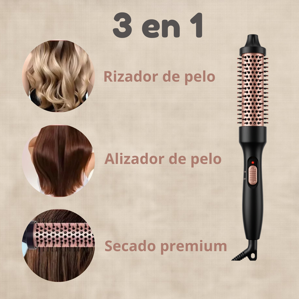 Arumena Black Gold 3 en 1™ – Cepillo Térmico que Riza, Alisa y Seca