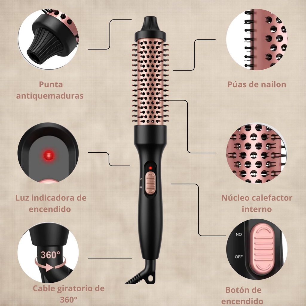Arumena Black Gold 3 en 1™ – Cepillo Térmico que Riza, Alisa y Seca