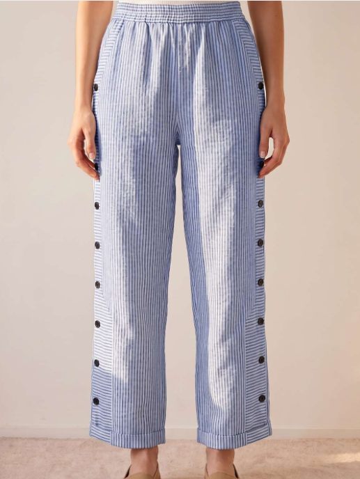 Pantalon Océane – Rayures et Boutons Latéraux