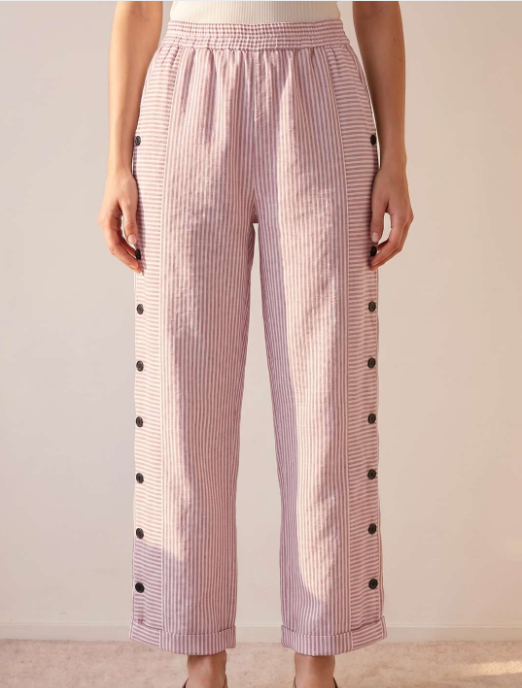 Pantalon Océane – Rayures et Boutons Latéraux