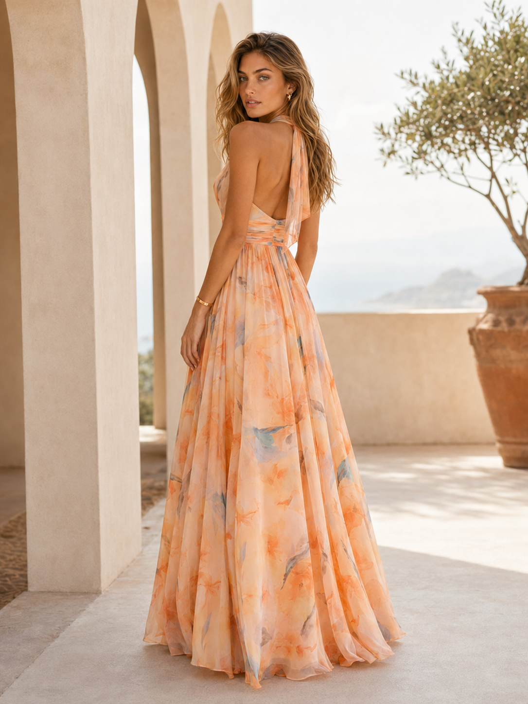Robe Lioréa – Longue fluide à imprimé aquarelle