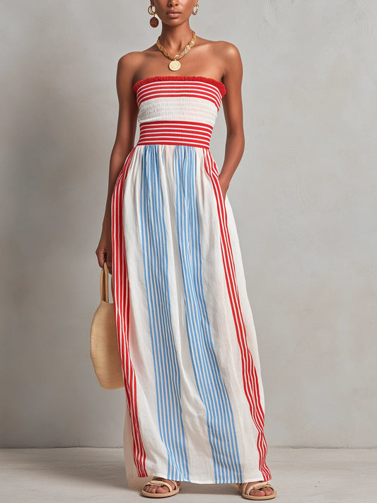 Robe Riviera – Élégance Rayée Sans Bretelles