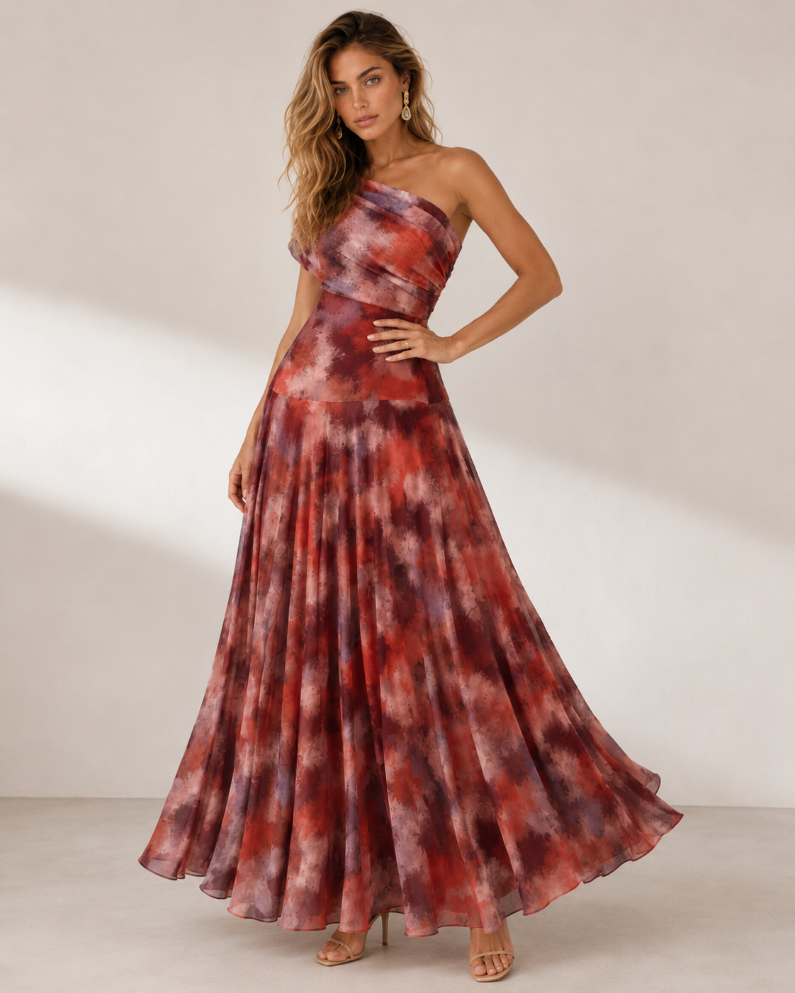 Robe Solène – Longue asymétrique à imprimé aquarelle