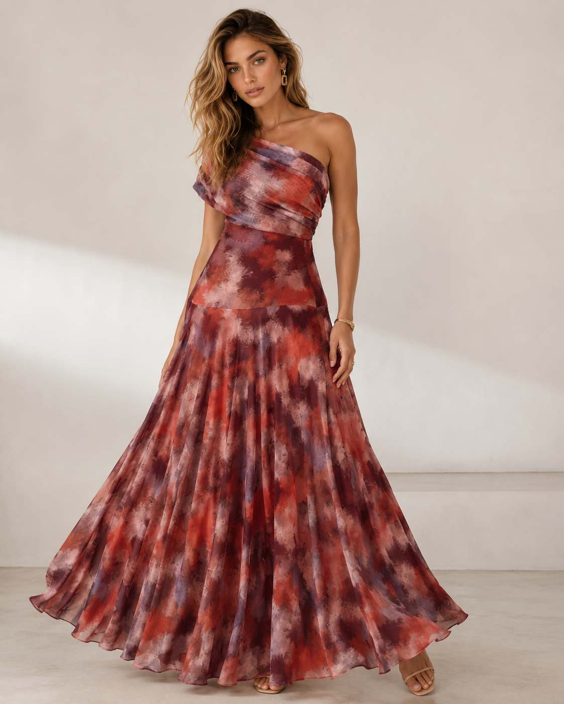 Robe Solène – Longue asymétrique à imprimé aquarelle