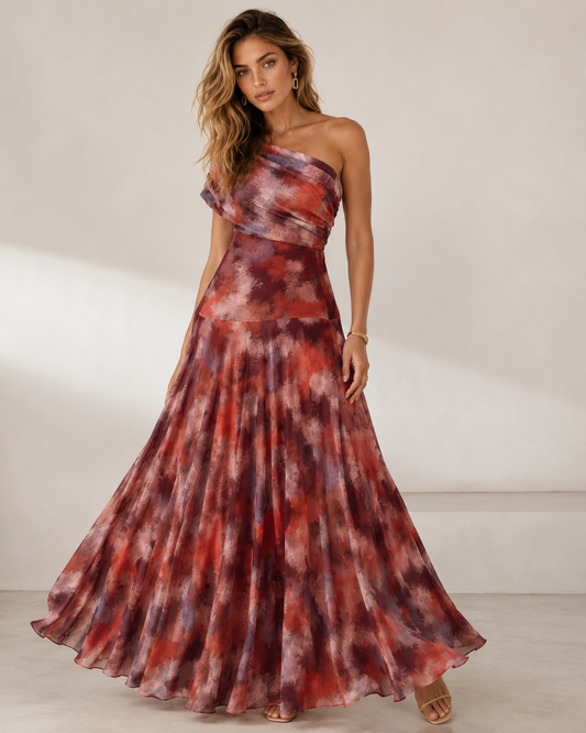 Robe Solène – Longue asymétrique à imprimé aquarelle