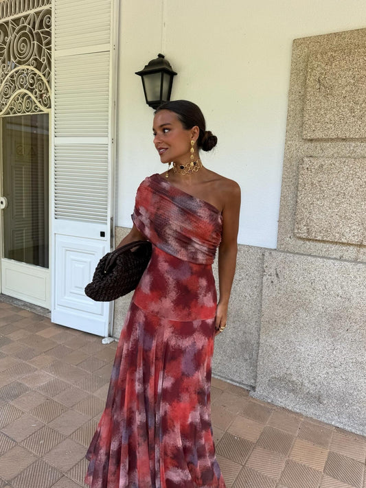 Robe Solène – Longue asymétrique à imprimé aquarelle