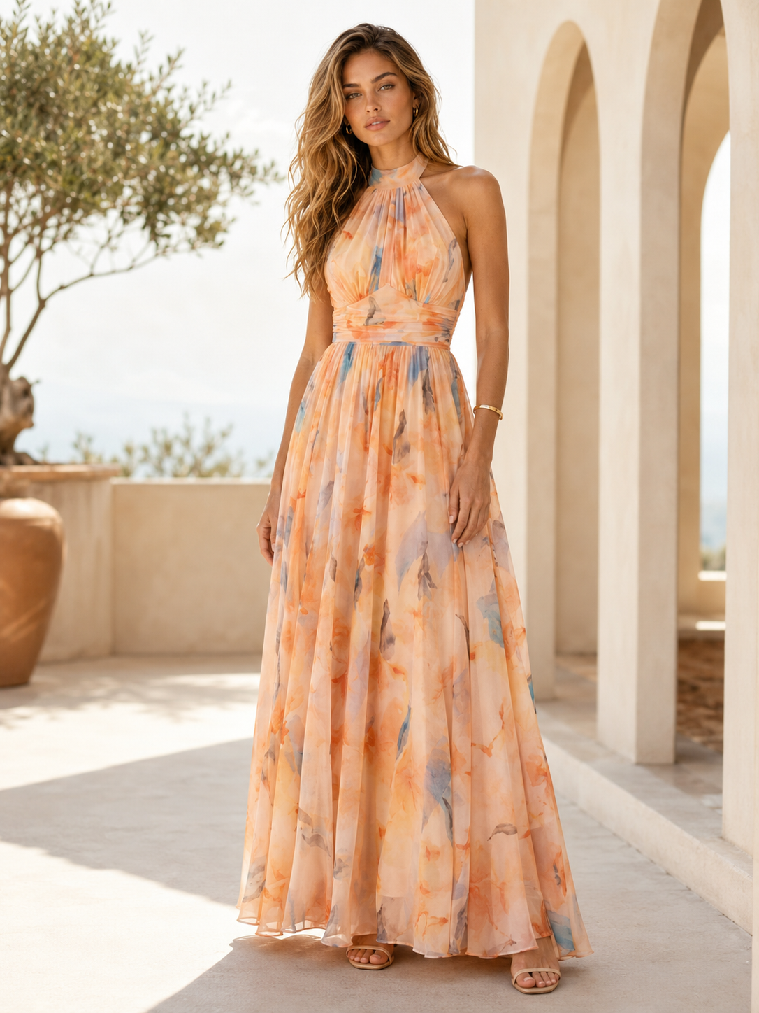Robe Lioréa – Longue fluide à imprimé aquarelle