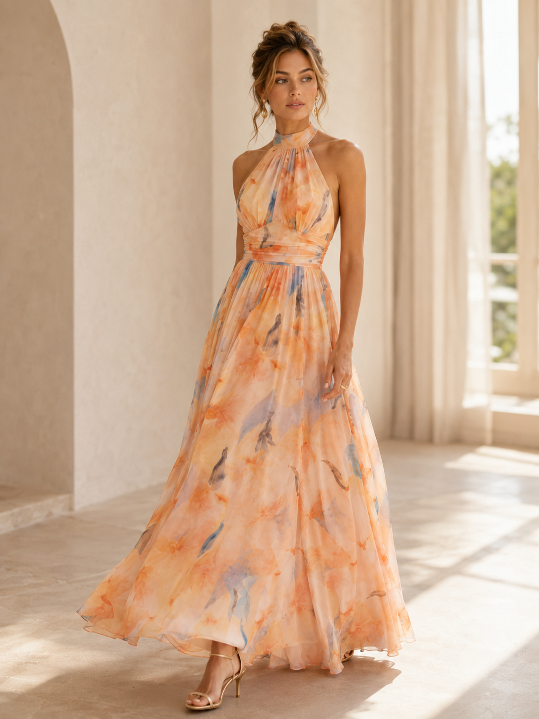 Robe Lioréa – Longue fluide à imprimé aquarelle