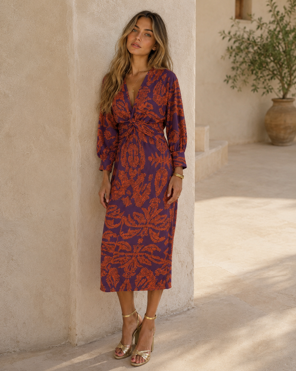 Robe Alizée – Midi Nouée à Imprimé Raffiné